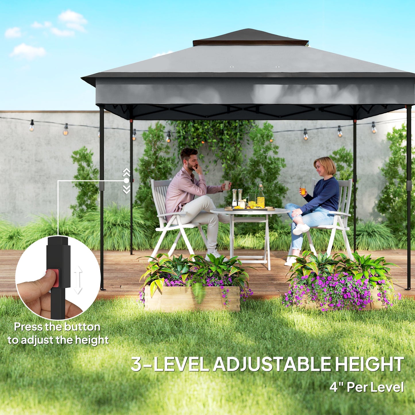 3 x 3(m) Pop Up Gazebo, Height Adjustable Instant Event Shelter with Netting and Carrying Bag, Grey