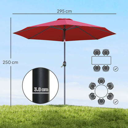 3(m) Tilting Parasol Garden Umbrellas, Outdoor Sun Shade with 8 Ribs, Tilt and Crank Handle for Balcony, Bench, Garden