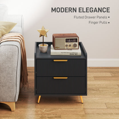 Elegant Two-Drawer Bedside Table - Black