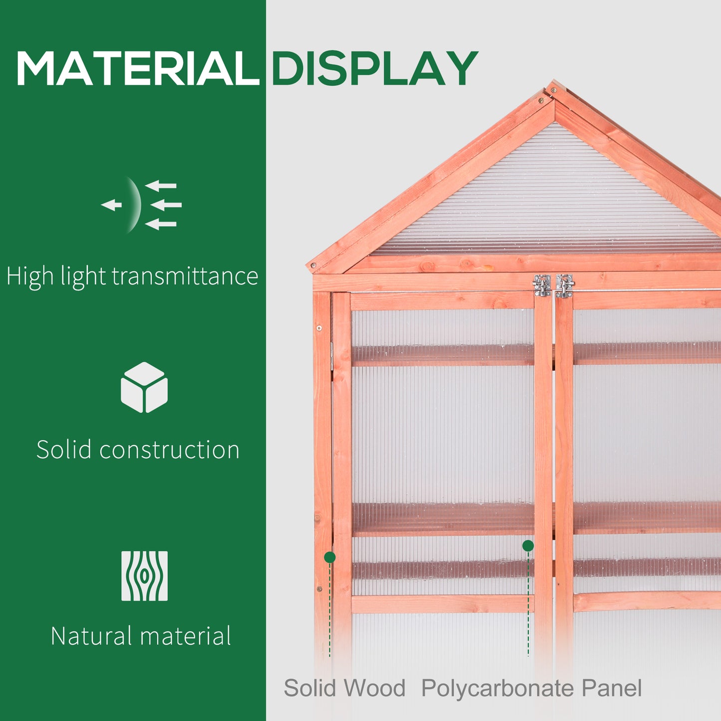 Garden Cold Frame Polycarbonate Greenhouse with Adjustable Shelves, Double Doors, Openable Top Covers
