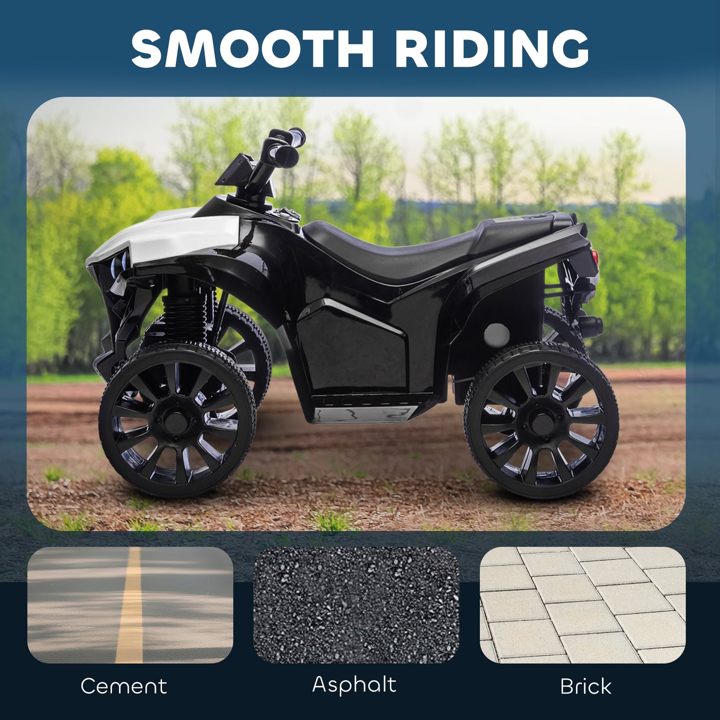 6V Kids ATV, 4 Wheeler Electric Ride on Car with Music and LED Headlights, for Ages 18-56 Months Boys and Girls, White