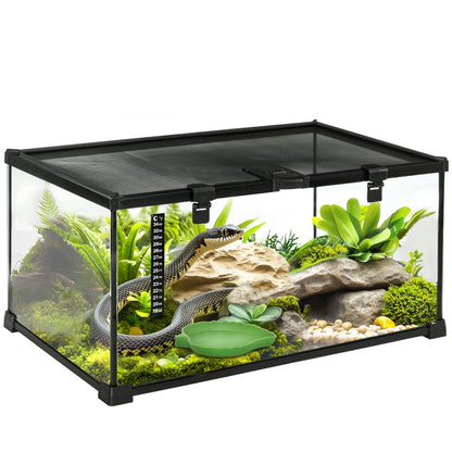 Glass Reptile Terrarium Insect Breeding Tank Vivarium Habitats with Thermometer for Lizards, Horned Frogs, Snakes, Spiders
