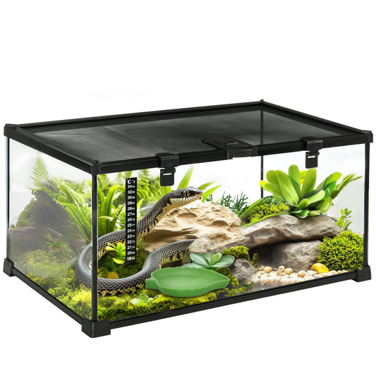 Glass Reptile Terrarium Insect Breeding Tank Vivarium Habitats with Thermometer for Lizards, Horned Frogs, Snakes, Spiders