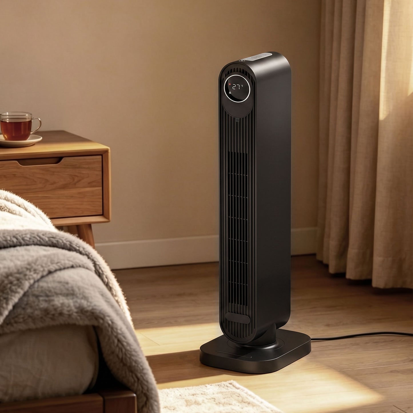 2000W Ceramic Electric Heater with Fan, Timer, Oscillation - Black