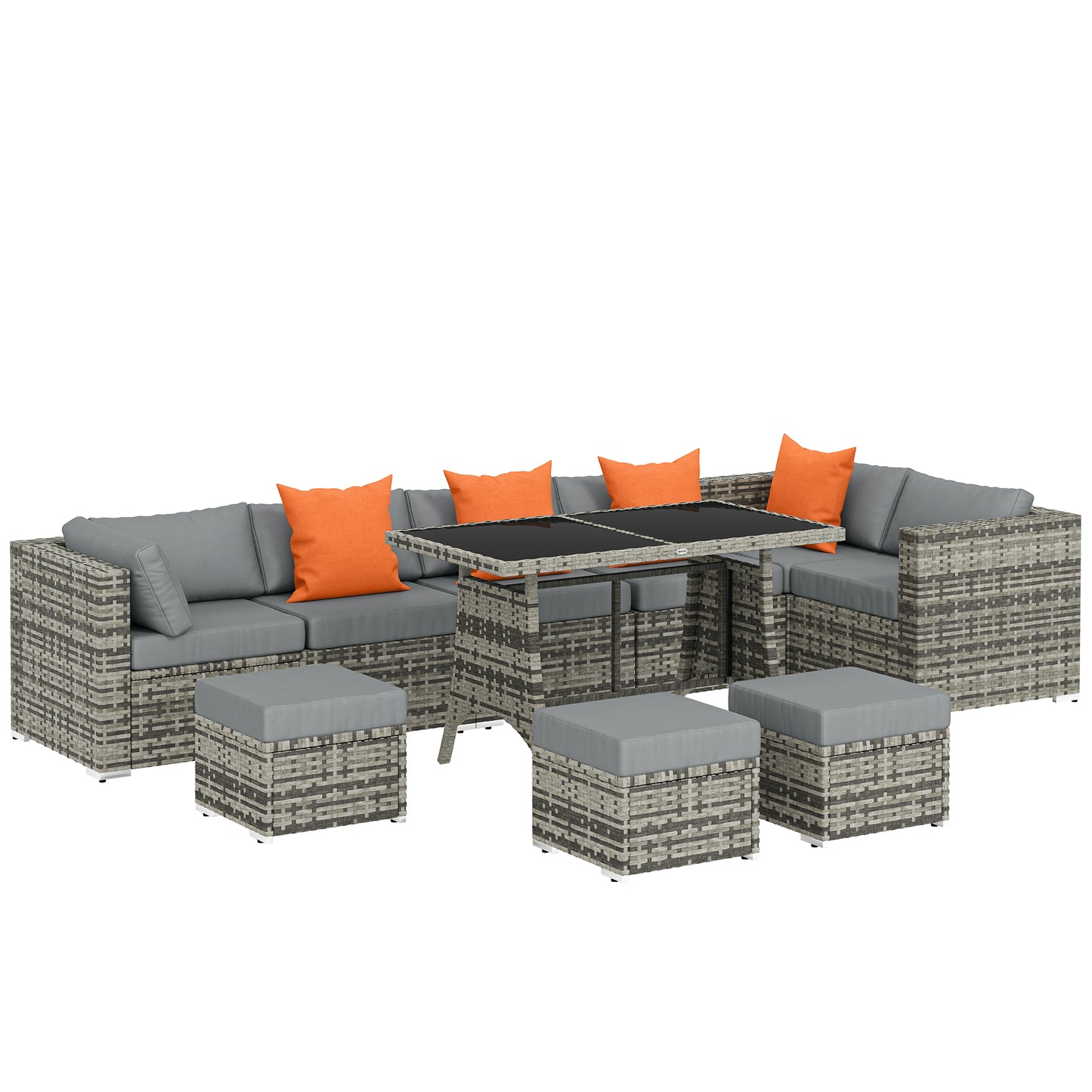 10 Piece Rattan Garden Furniture Set, 3 Corner Sofas with 3 Chairs, 3 Stools and Coffee Table, Outdoor Patio Furniture