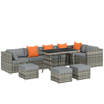 10 Piece Rattan Garden Furniture Set, 3 Corner Sofas with 3 Chairs, 3 Stools and Coffee Table, Outdoor Patio Furniture