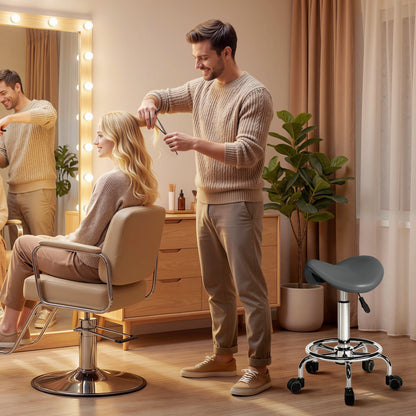 Salon Saddle Stool, Rolling Saddle Chair for Massage, Spa, Clinic, Beauty, Hairdressing and Tattoo, Grey