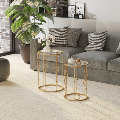 Nesting Round Coffee Table Set of 2 - Gold Tone