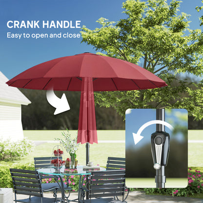 2 m Shanghai Garden Parasol Umbrella with 16 Fibreglass Ribs, Outdoor Parasol Sun Shade with Crank & Tilt, Wine Red