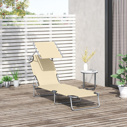 Folding Sun Lounger with Canopy, Reclining Sunbed with 4-Position Adjustable Backrest, 600D Oxford Cloth