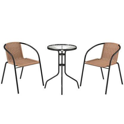 3 Pieces Rattan Bistro Set - Brown