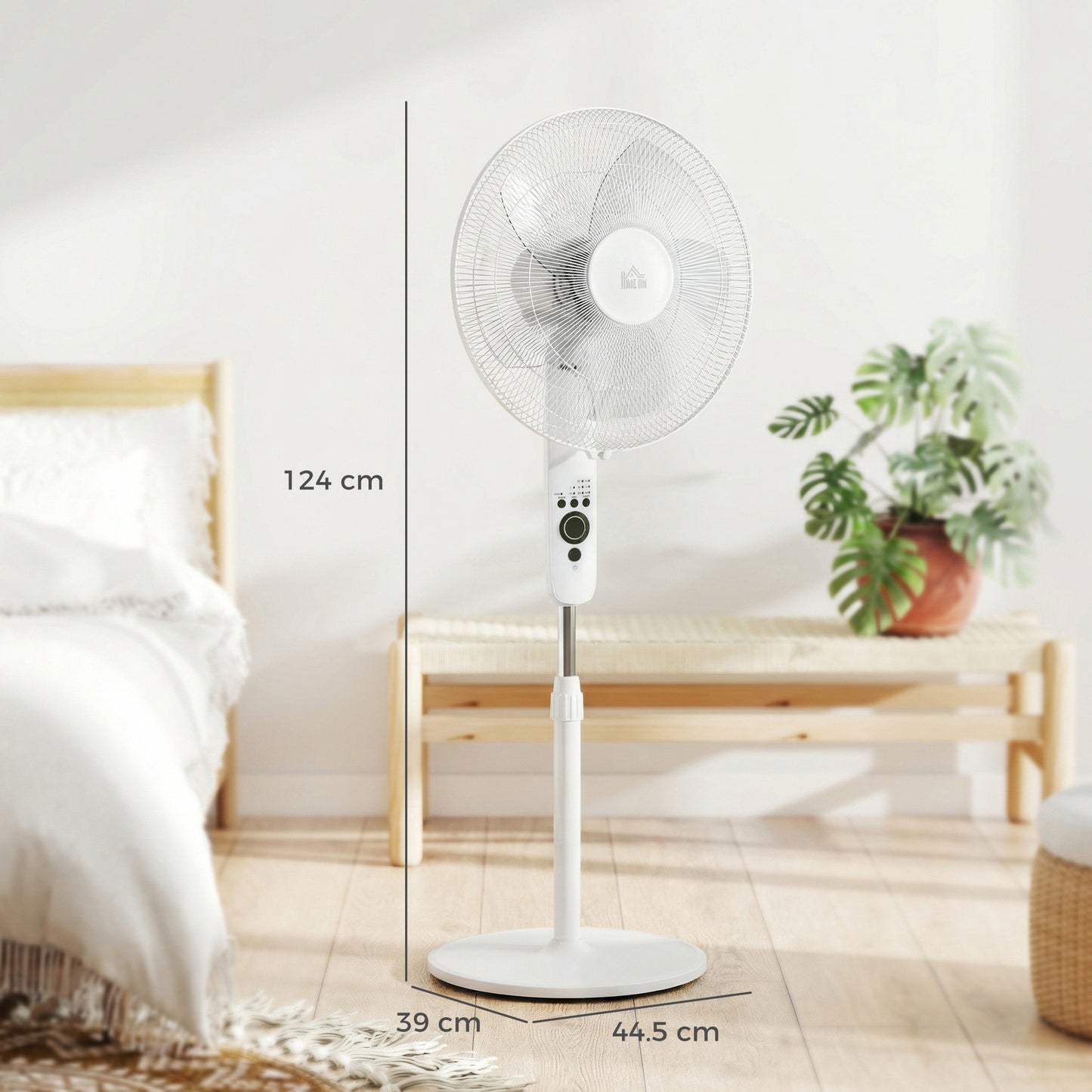 124cm Pedestal Fan with Sleep Mode, Oscillating Standing Fan with 3 Modes, Remote Control, Adjustable Height, White