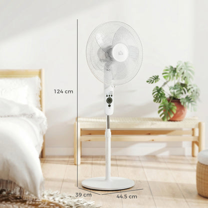 124cm Pedestal Fan with Sleep Mode, Oscillating Standing Fan with 3 Modes, Remote Control, Adjustable Height, White