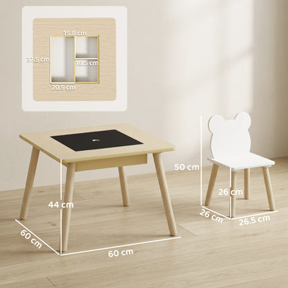 3-Piece Kids Table and Chairs Set with Convertible Desk and Storage Grid, Kids Activity Table for Nursery, Playroom