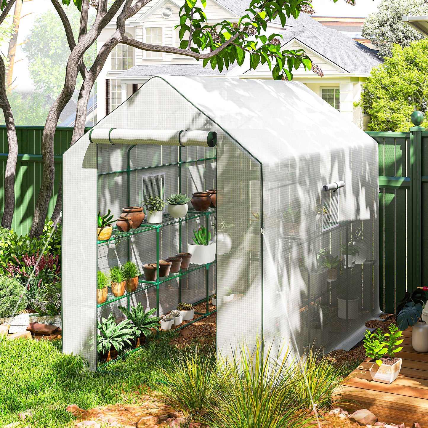 Walk-in Greenhouse with 3 Tier 12 Shelves, Small Greenhouse with Reinforced PE Cover