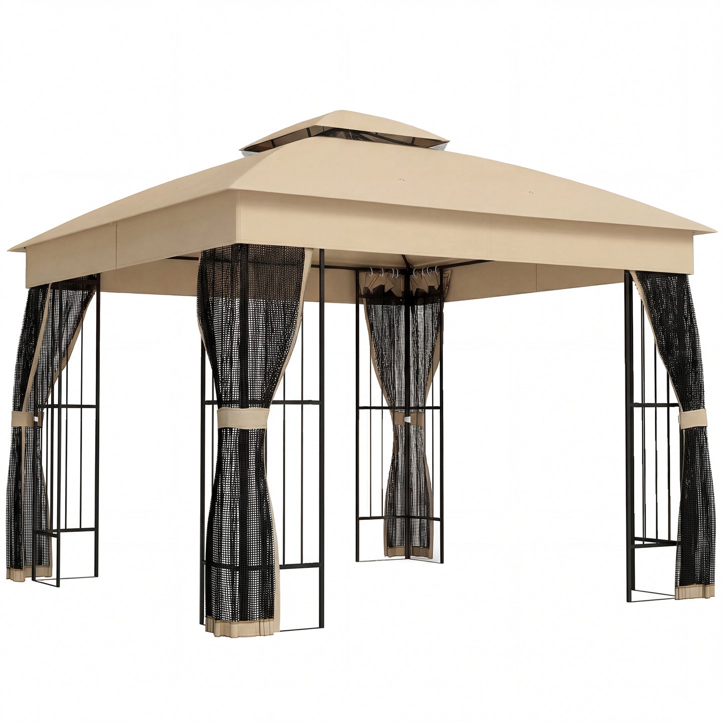 3 x 3 m Outdoor Garden Gazebo with Post Shelves, UPF50+ Double Roof Patio Permanent Pavilion, Brown