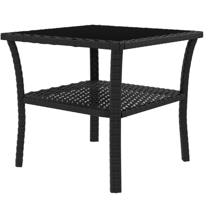 Two-tier PE Rattan Square Coffee Table - Black