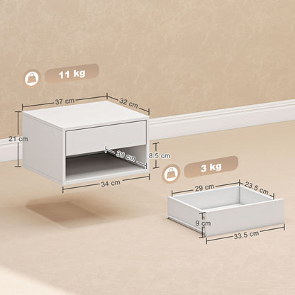 Set of Two Floating Bedside Tables - White