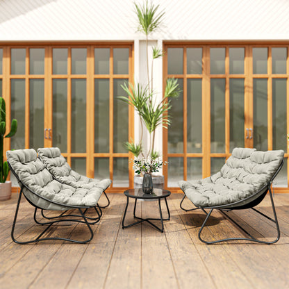 4 Seater Garden Furniture Set, Conversation Set with Loveseat Sofa, Chairs, Glass Coffee Table, Thick Cushions