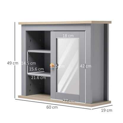 Bathroom Wall Mirror Cabinet, Cupboard with Door, Storage Cabinet with Adjustable Shelf for Corridors Living Rooms, Grey