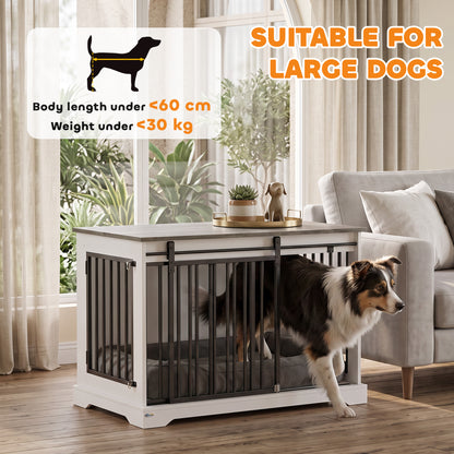 100 cm Large Dog Crate Furniture with Sliding Barn Door for Large Dogs, White