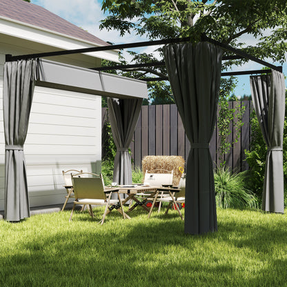 3 x 3m Moving Canopy Metal Pergola, with Curtains - Grey
