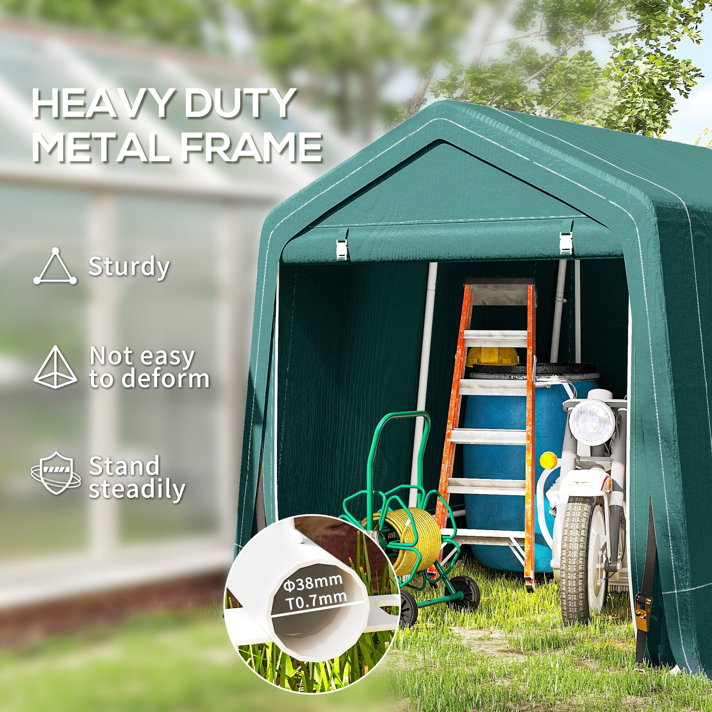 8 x 6.5 ft Outdoor Garden Storage Shed, Waterproof Bike Tent with Double Roll-up Zipper Door for Garden Tools, Green