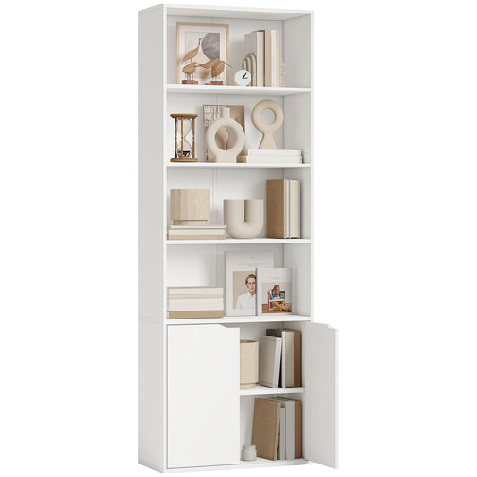 6-Tier Tall Bookcase, Bookshelf with 4 Open Shelves and Double Door Storage Cabinet