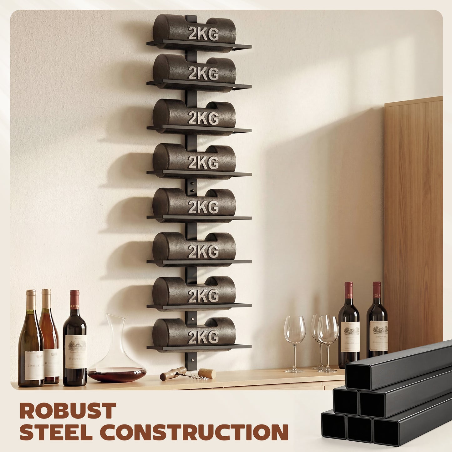Wall Mounted Wine Rack, 8 Tier Metal Wine Display Rack, Storage Holder for Kitchen, Black