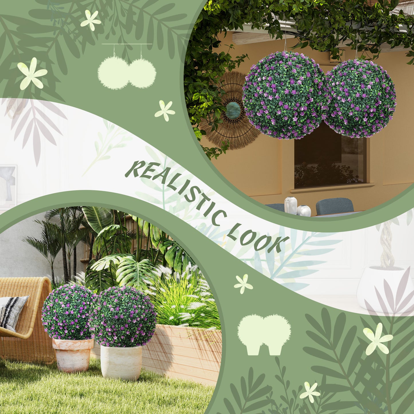 Set of Two Artificial Boxwood Balls Plants - Purple