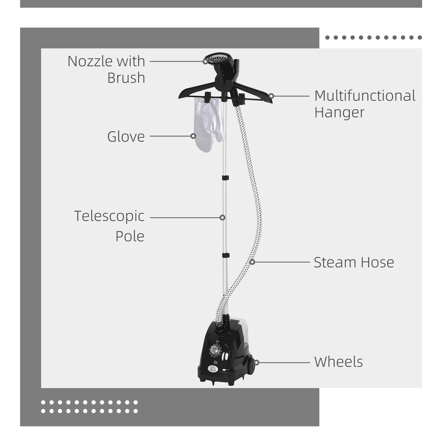 Clothes Steamer with Adjustable Pole Clothes Steamer 11 Steam Levels 41-110 cm Black