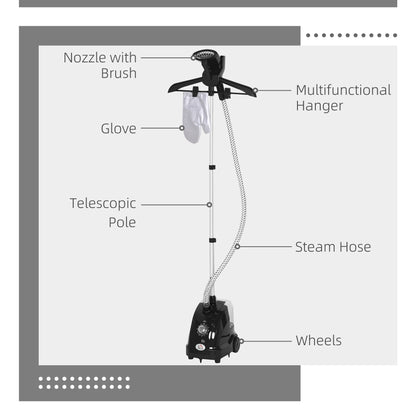 Clothes Steamer with Adjustable Pole Clothes Steamer 11 Steam Levels 41-110 cm Black