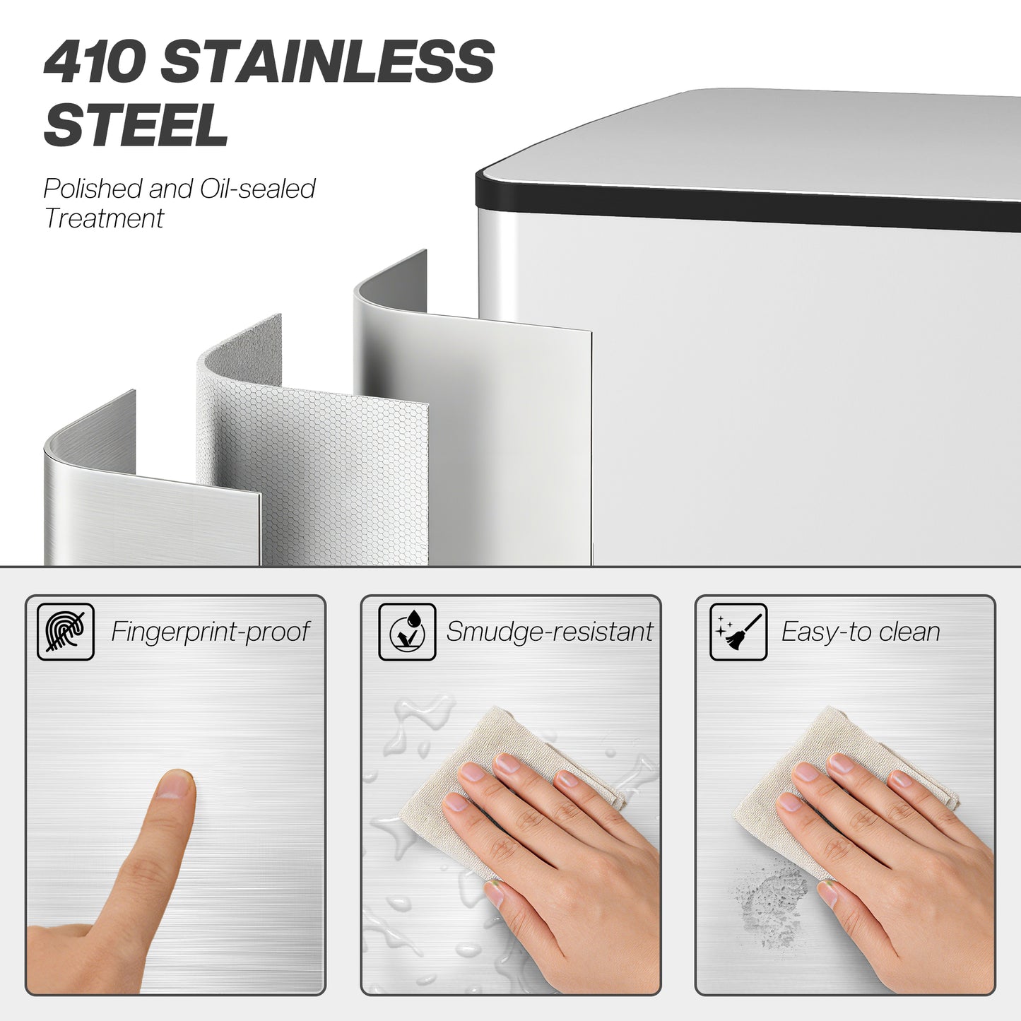 50L Dual Compartment Stainless Steel Bin, with Deodoriser Holders - Silver