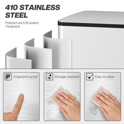 50L Dual Compartment Stainless Steel Bin, with Deodoriser Holders - Silver