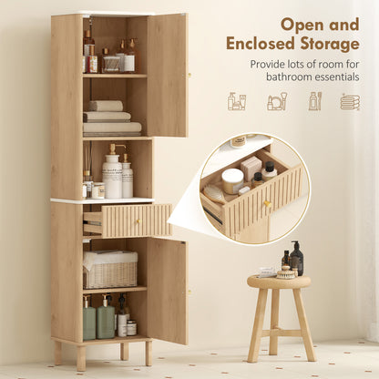 Slim Bathroom Cabinet with Silent Drawer Rail for Scandinavian, Japanese Styles - Wood-Effect