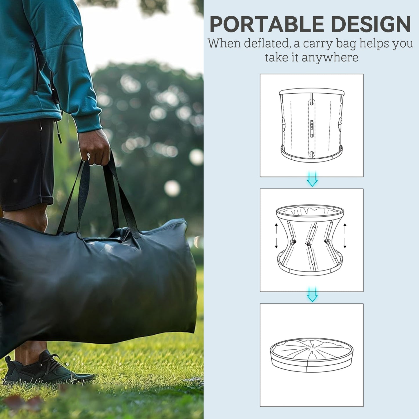 210L Outdoor Ice Bath Tub, with Lid, Cover, Carry Bag, Black