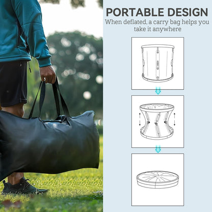 210L Outdoor Ice Bath Tub, with Lid, Cover, Carry Bag, Black
