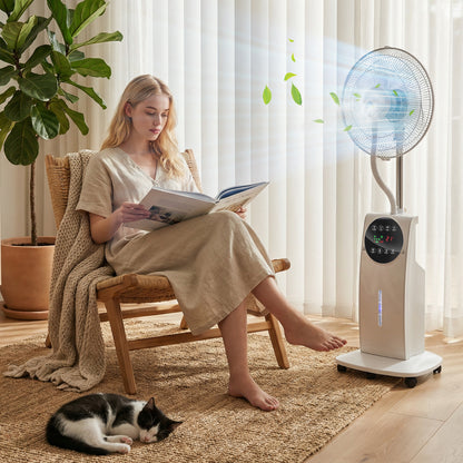 135cm Pedestal Fan with Water Mist Spray Humidifying Misting Fan, White