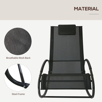 Rocking Chair Sun Lounger Recliner Rocker Texteline Fabric Patio Garden Relaxer with Pillow, Black