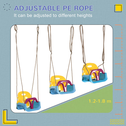 3 in 1 Detachable Kids Swing Seat with Seatbelt, Adjustable Rope for Indoor, Outdoor, Light Blue
