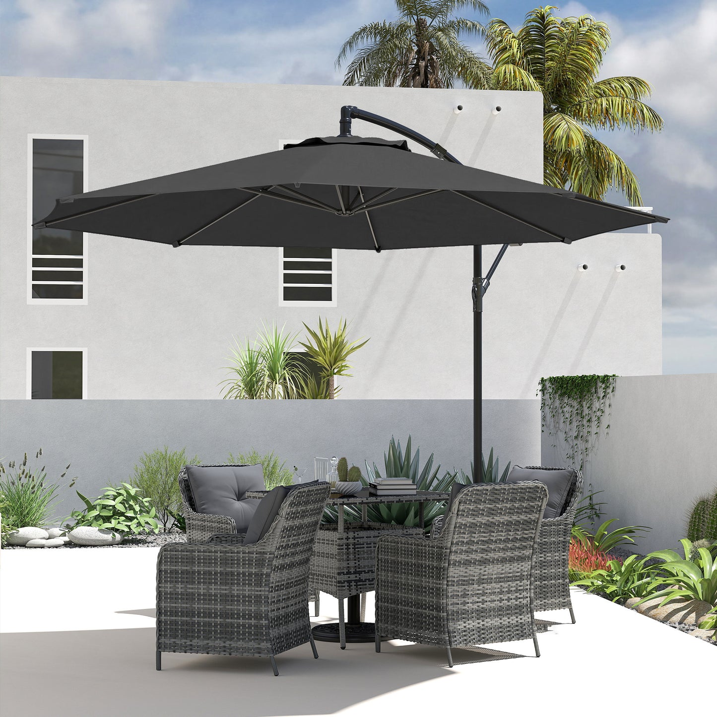 3 m Overhanging Cantilever Parasol, with Cross Base - Black