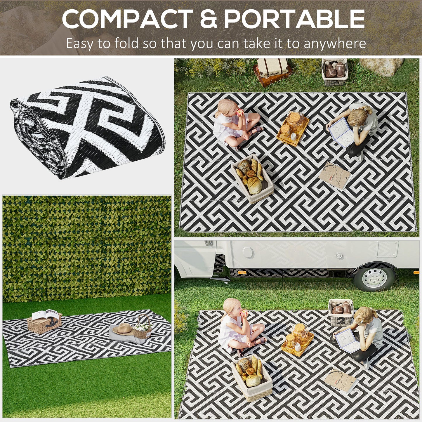 152 x 243 cm(5x 8ft) Outdoor Rug Reversible Mat Plastic Straw Rug Portable RV Camping Mat for Garden Deck Picnic Indoor