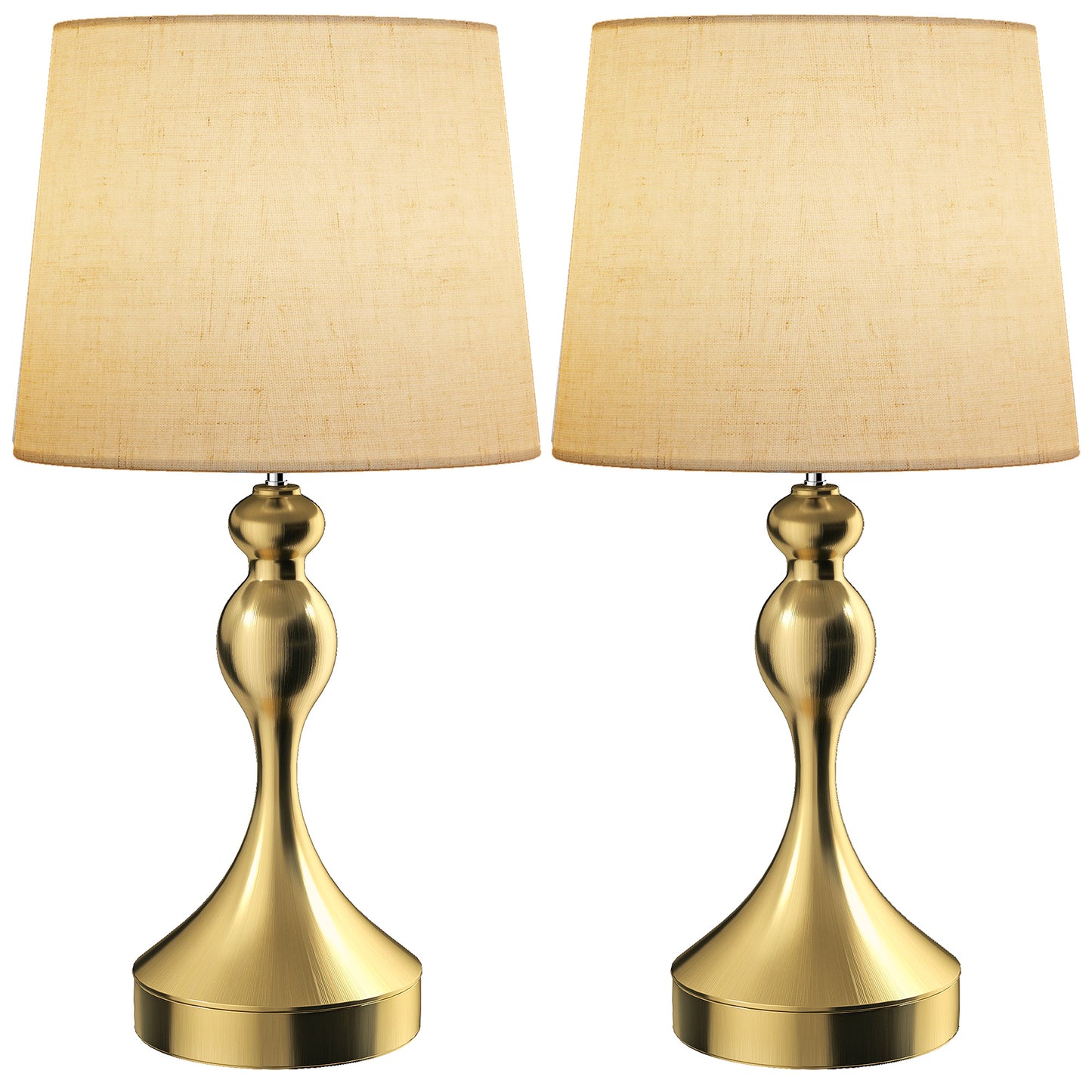 Set of Two Three-Colour Lamps, with USB Ports - Gold Tone