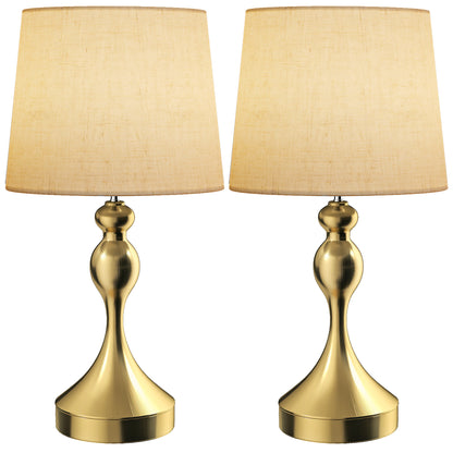 Set of Two Three-Colour Lamps, with USB Ports - Gold Tone