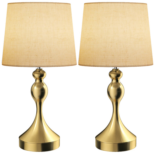 Set of Two Three-Colour Lamps, with USB Ports - Gold Tone