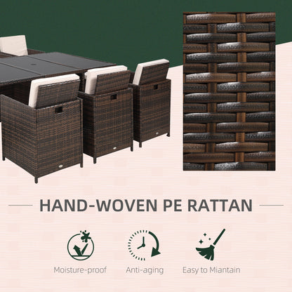 10 Seater Rattan Cube Garden Furniture Set with Parasol Hole, Rattan Dining Set with Cushions