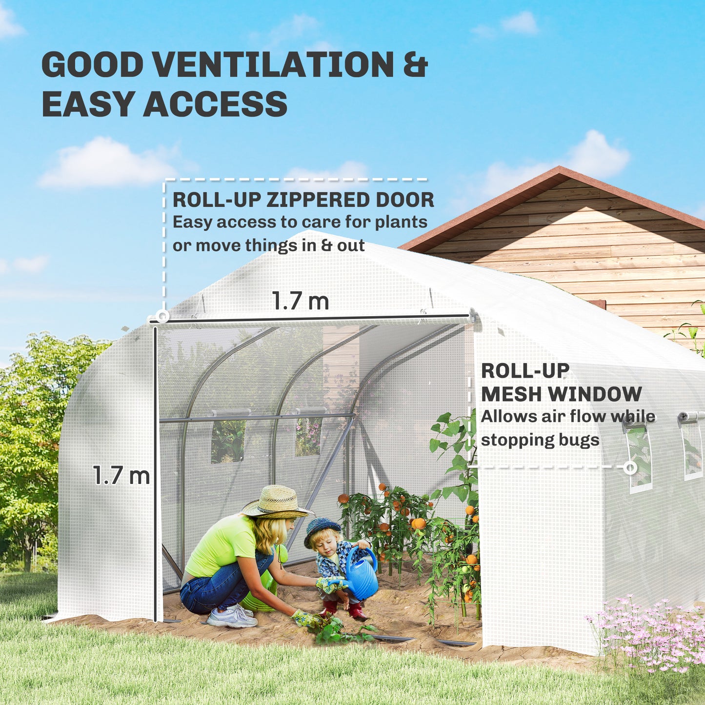 3.5 x 3 x 2m, Walk-In Polytunnel Greenhouse Warm House Garden Tunnel Shelter Plant Shed, White