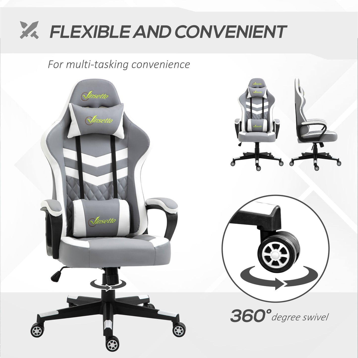 Gaming Chair, Computer Desk Chair with Lumbar Support, Faux Leather Racing Chair