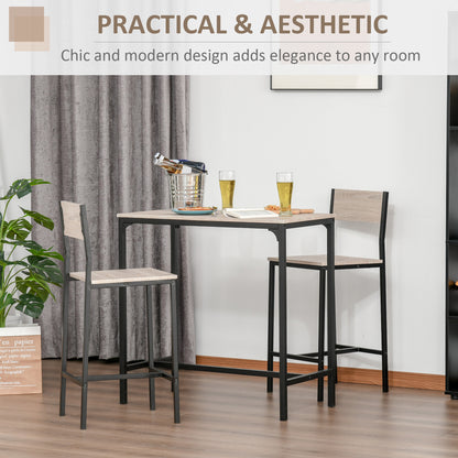 3-Piece Bar Table Set with 2 Stools, Industrial Breakfast Bar Set with Footrest, Backrest for Dining Room, Small Space