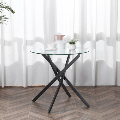 Dining Table with Clear Tempered Glass Top, Round Table with Metal Legs, Modern Kitchen Table for Dining Room Living Room